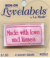 Gewebte Lovelabels "Made with love and kisses" zum Aufbügeln