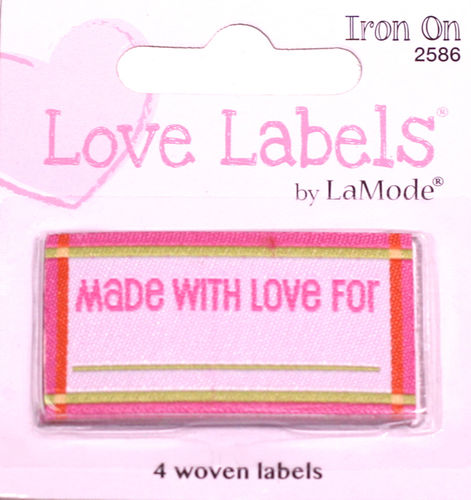 Gewebte Lovelabels "Made with love for................." (rosa) zum Aufbügeln